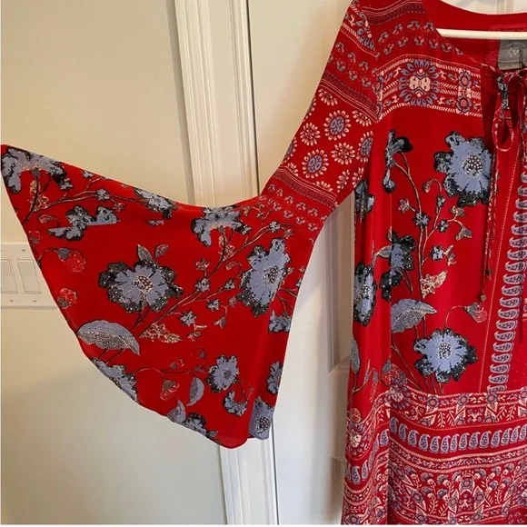 Anthropologie Dress Vanessa Virginia Red Bell Sleeve Bohemian Size 6 - Picture 4 of 4